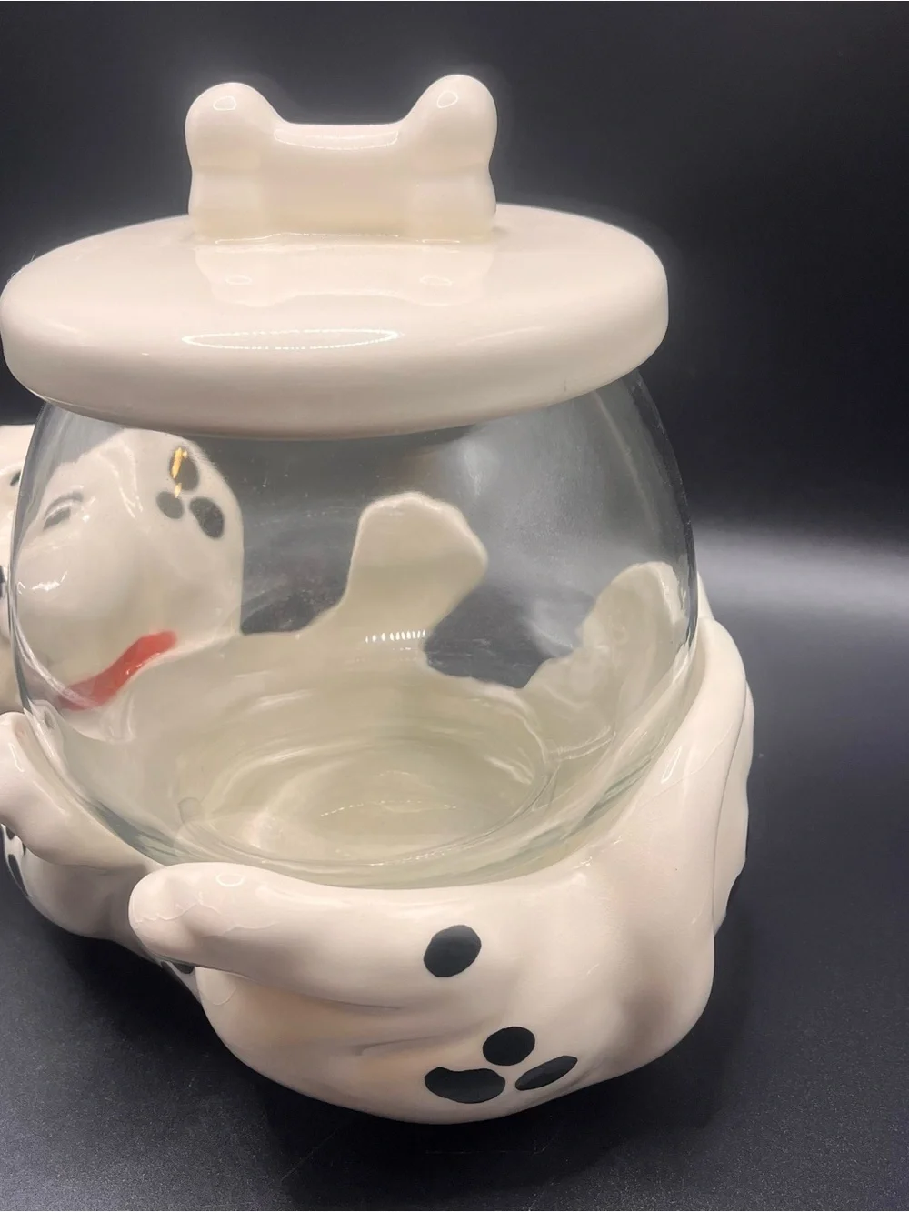 VTG TREASURE CRAFT DALMATIAN TREAT COOKIE JAR Anchor Hocking Fish Bowl Dog Candy